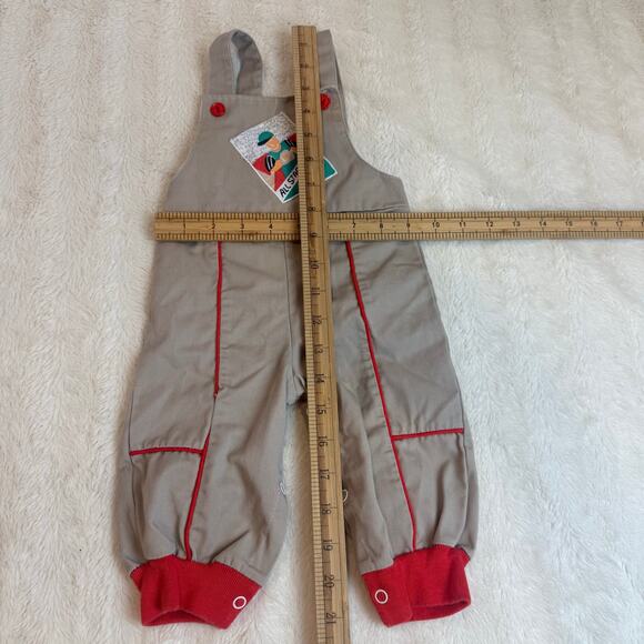 Vintage Coveralls Overalls Baby Toddler Boy 12 Months Tan Red Baseball CUTE - Picture 6 of 6